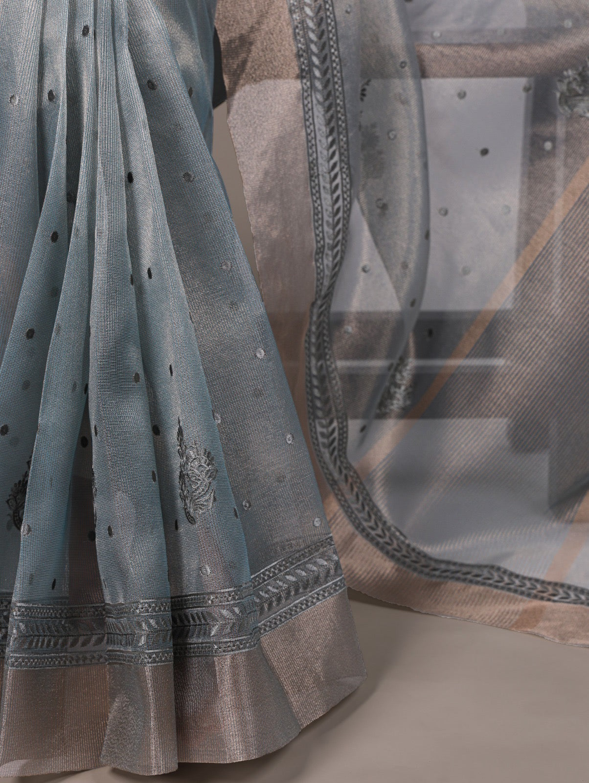 Malvika - Premium Shimmer Net type Pastel Colours Saree with Stitched Blouse of your Own Style