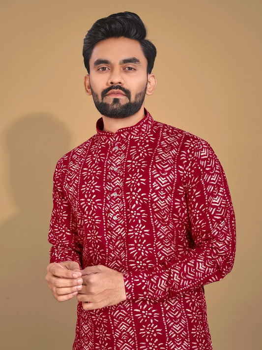 Soft & Comfy Cotton With Foil Print Men's Kurta with Cotton Pajama