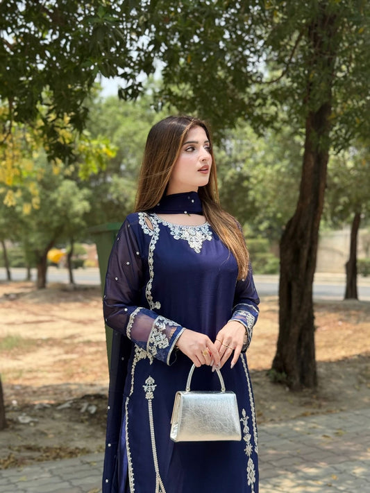 Lipsa - Beautiful Soft Georgette Navy Blue Readymade Suit