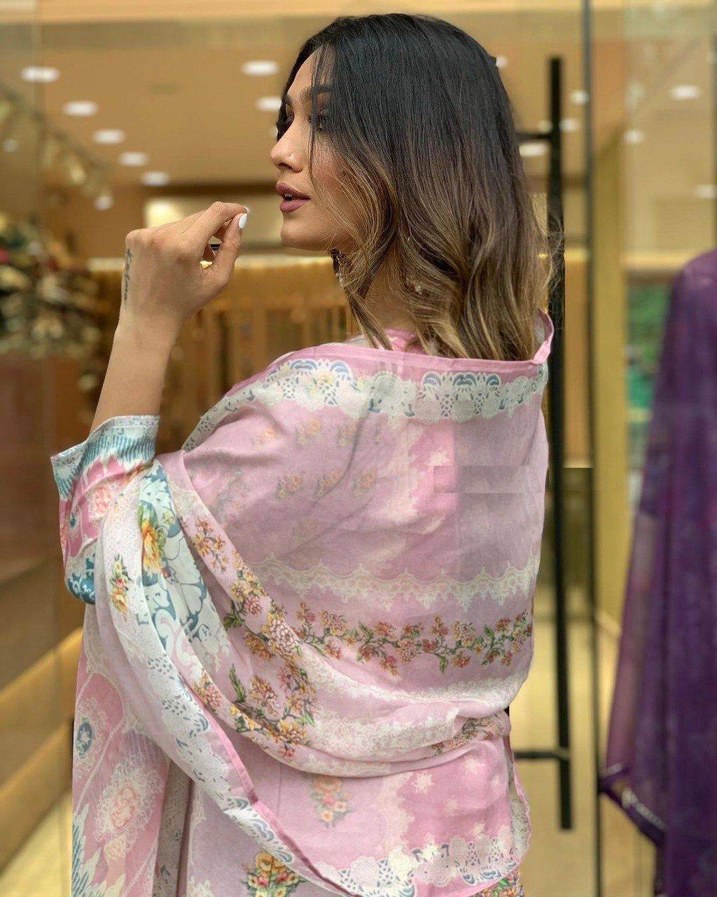 Light pink printed kurti set