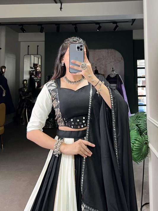 Mithudi - Premium Black Pure Cotton Rayon MIRROR Work Chaniya Choli for Navratri