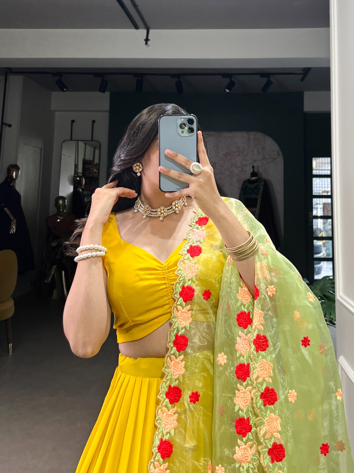Haldi Special Mustard Yellow Soft Georgette Lehenga with Floral Dupatta
