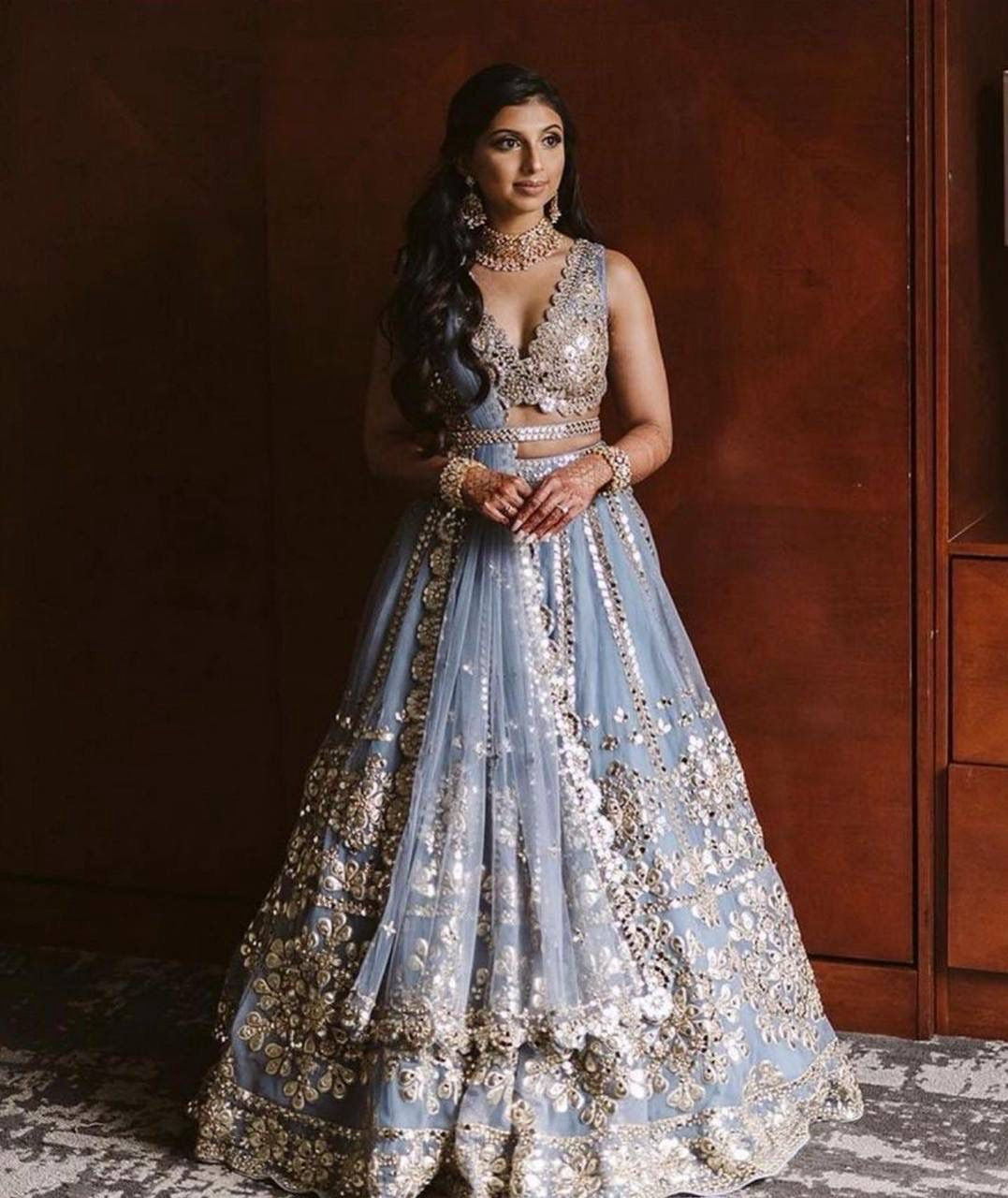 Light Grey blue fully stitched lehenga