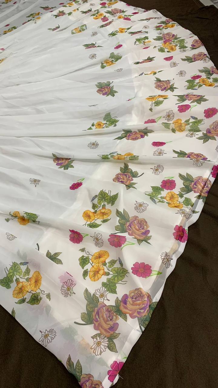 Premium off white printed fully stitched lehenga