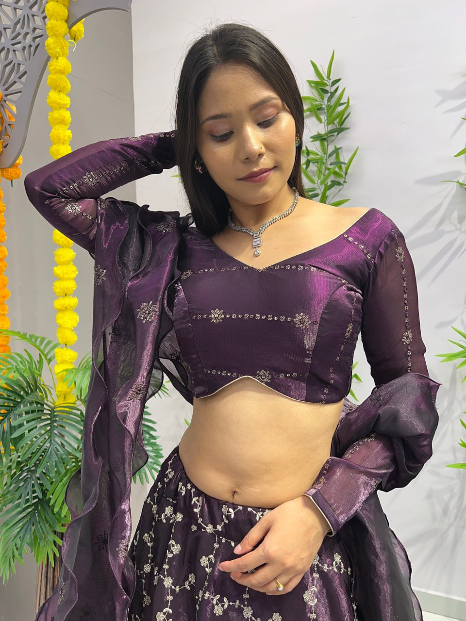 Premium Wine colour Lehenga with Blouse and dupatta fully stitched