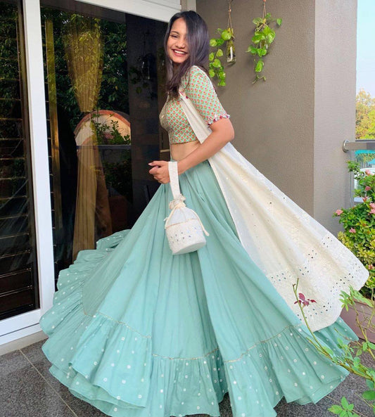 Georgette fully stitched lehenga with Koti