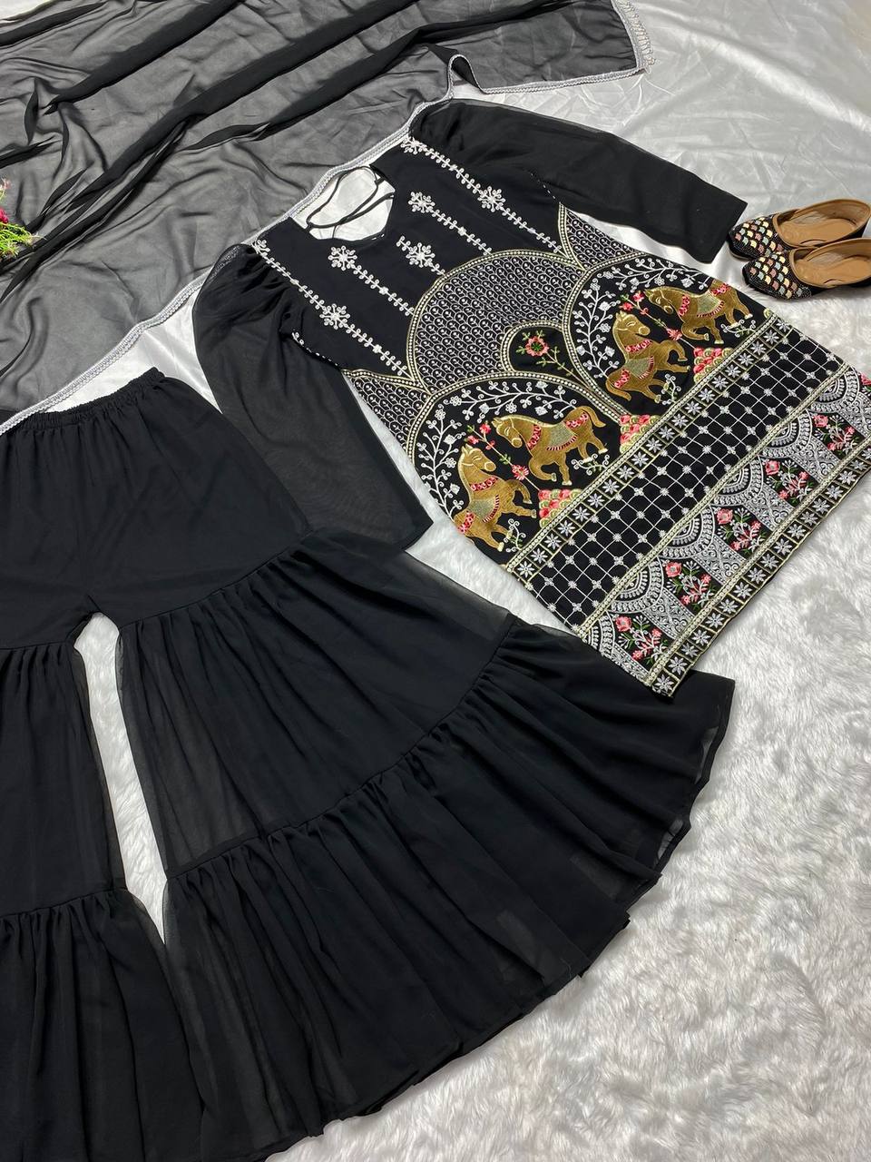 Black embroidered sharara set