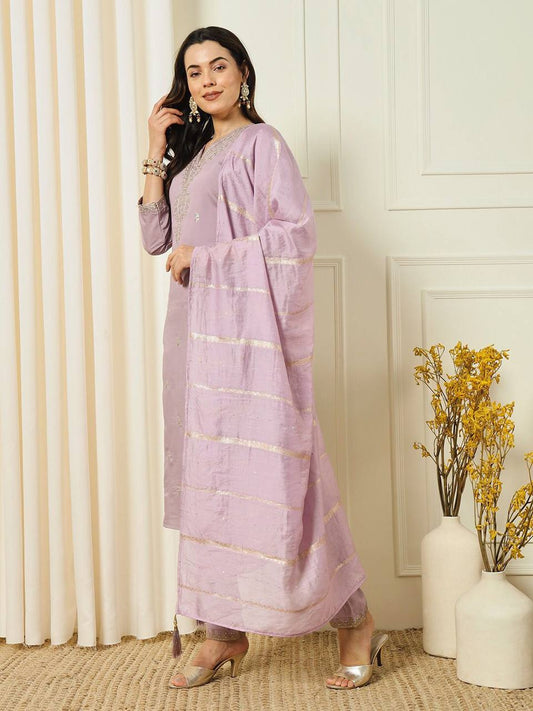 Readymads Soft Silk lilac suit with pant and dupatta