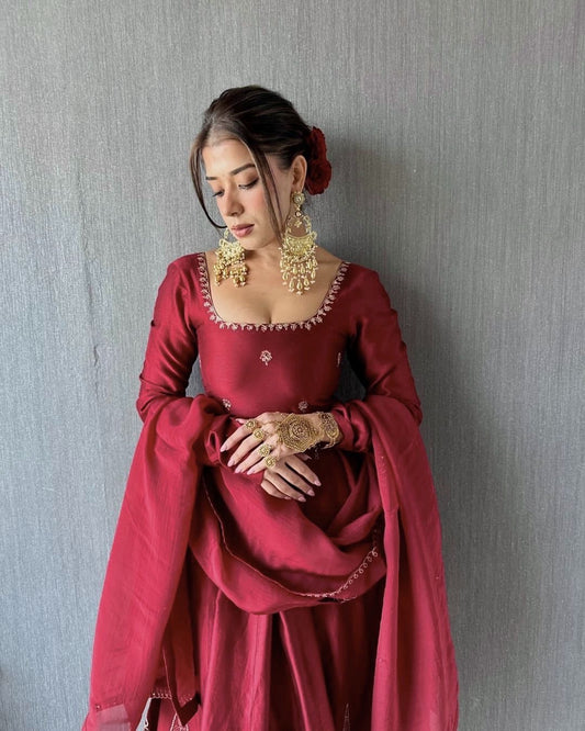 Anaika Maroon Premium Anarkali Suit with Hand Work Fully Stitched
