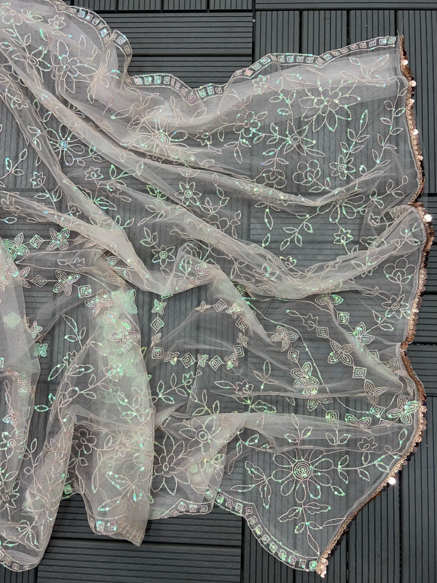 Baby Pink Soft Net Embroidered Sequins Saree with Stitched Blouse