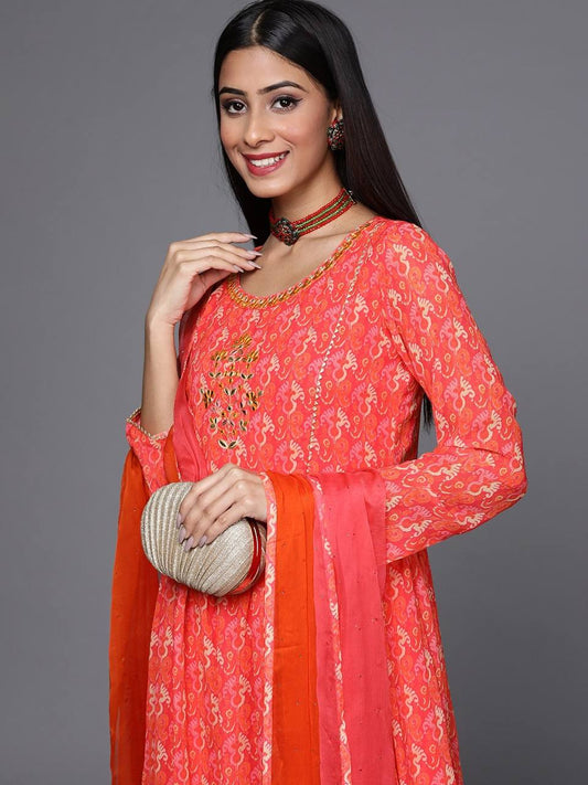 Georgette sharara set orange and pink shade