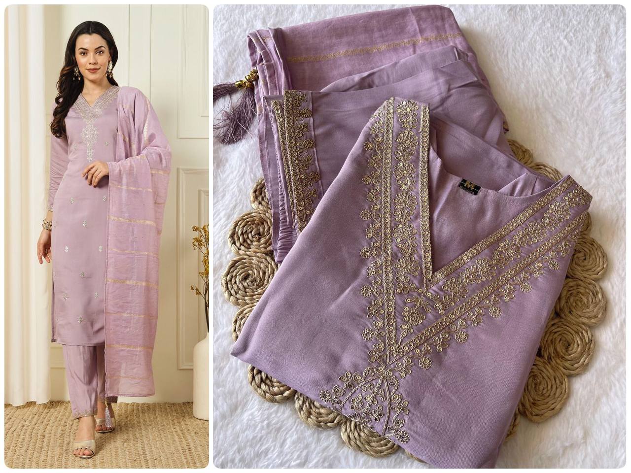 Readymads Soft Silk lilac suit with pant and dupatta