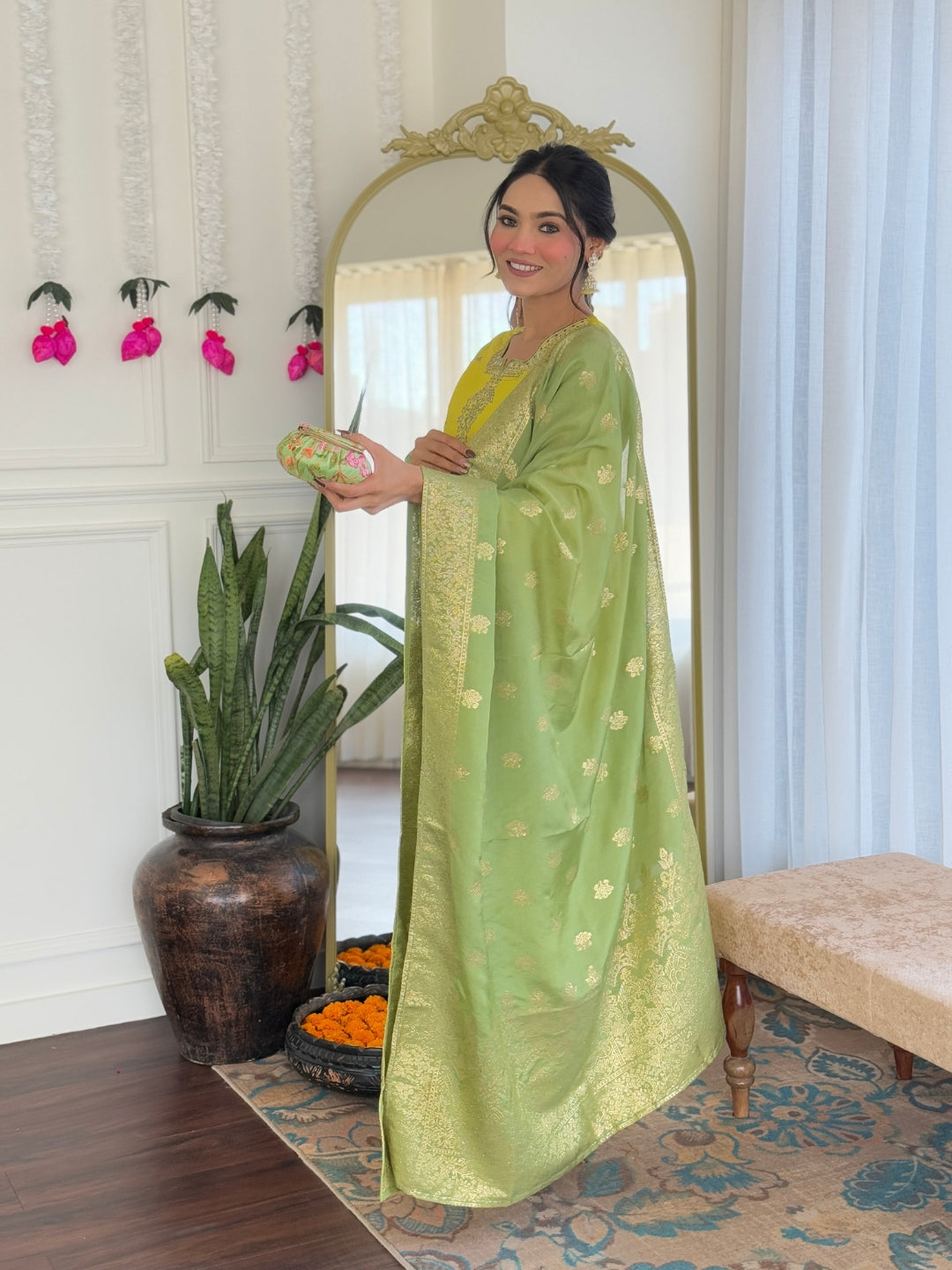 Lime Yellow by Kiara - Beautiful Silk Kurti Readymade Set