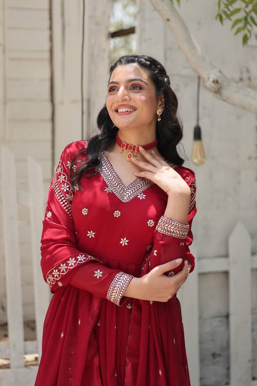 Premium Maroon Anarkali Gown Fully Stitched