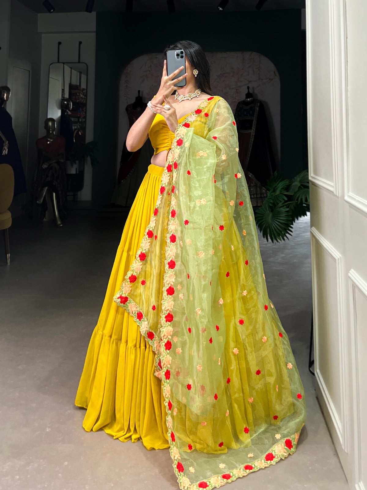 Haldi Special Mustard Yellow Soft Georgette Lehenga with Floral Dupatta