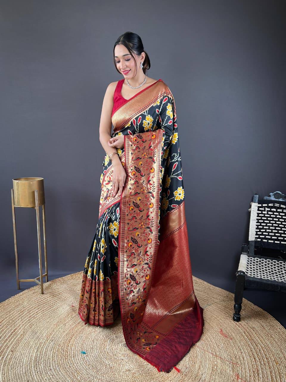 Premium Soft Silk With Rich Patola Weaving and Contast Pallu with Stitched Blouse