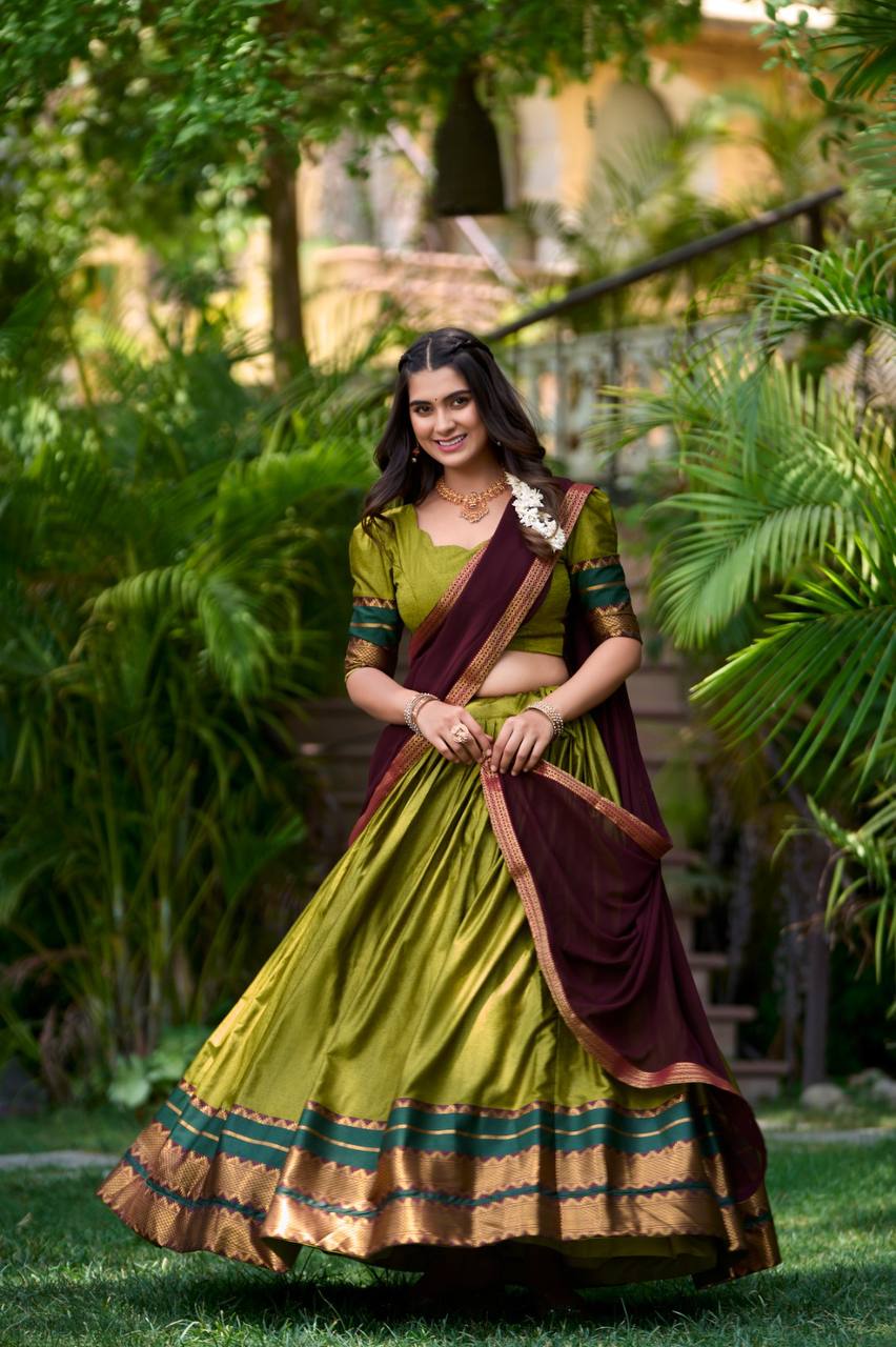 Green Cotton Premium Fully Stitched Lehenga