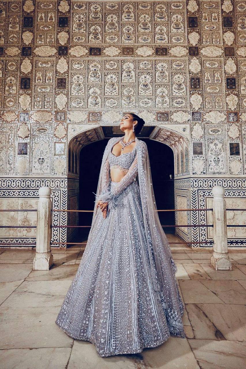 Premium Shimmer Silk Grey Lehenga Fully Stitched