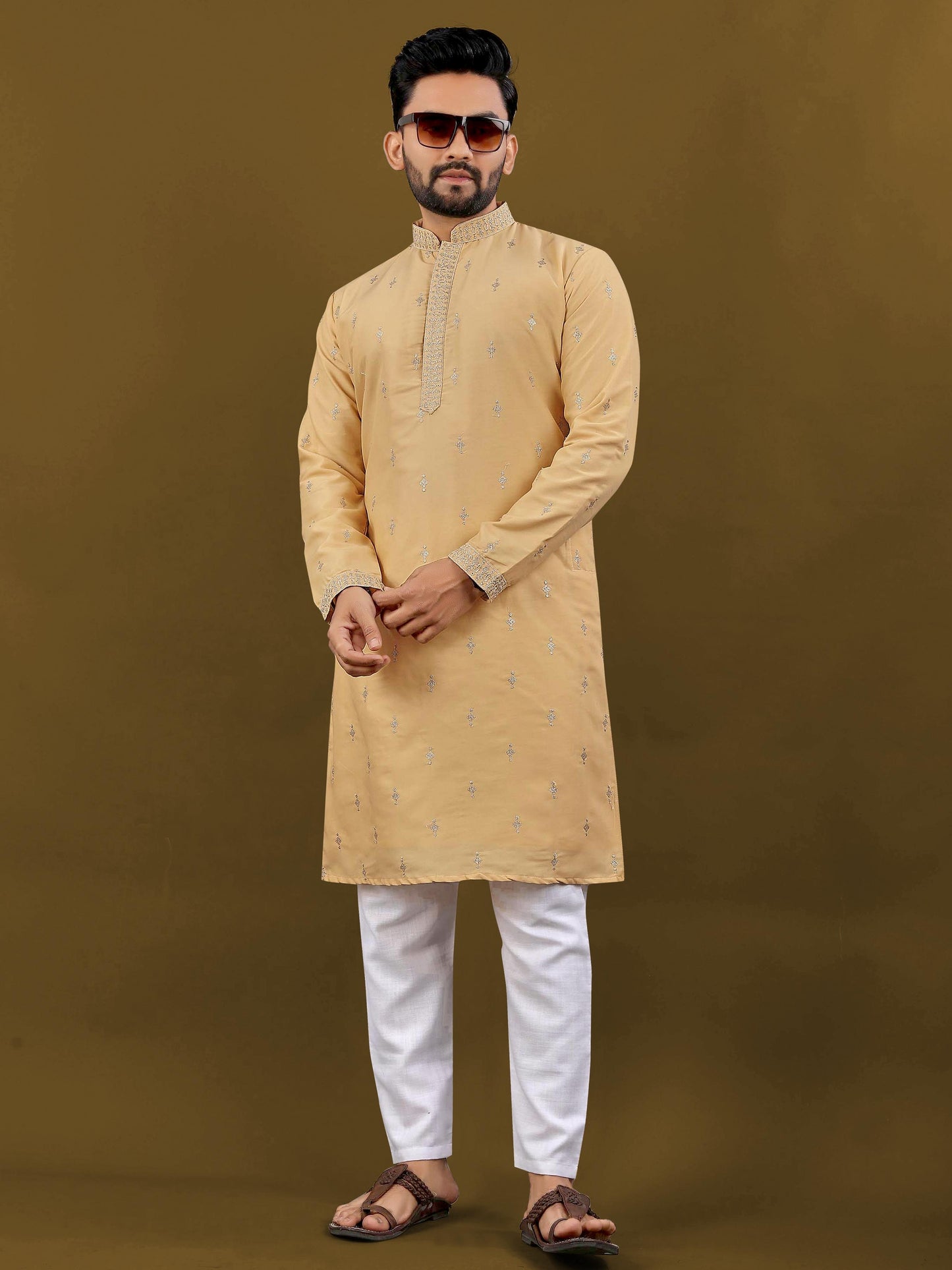 Premium Men's Soft Silk Embroidered Kurta with Pajama