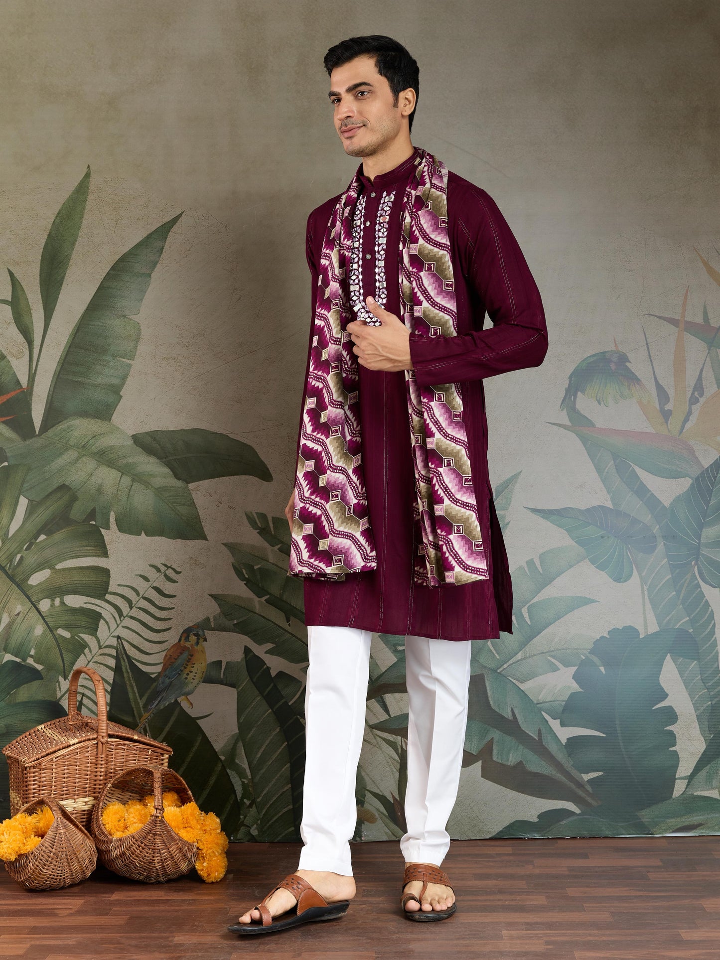 Ramjat - Premium Mens Silk kurta with Pajama and Printed Dupatta