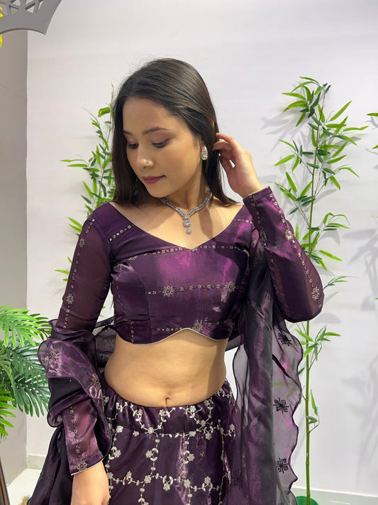 Premium Wine colour Lehenga with Blouse and dupatta fully stitched