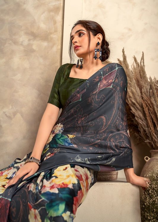 Soft satin silk printed sarees