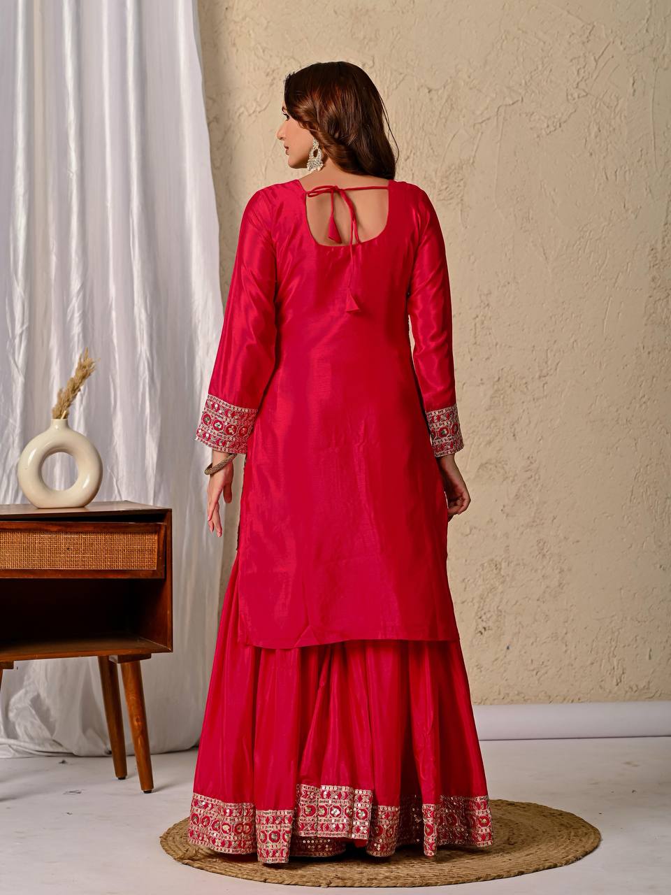 Cherry Pink Elegant Sharara Set Fully Stitched