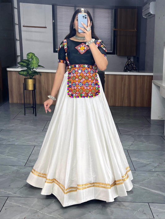 Unique Kediya Pattern Black and White Pure Cotton Chaniya Choli for Navratri