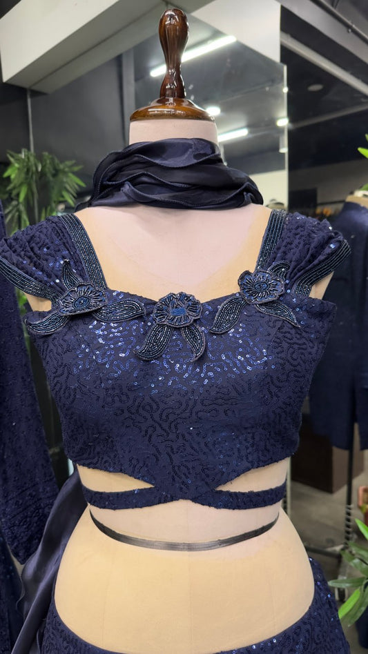 Navy blue fully sequins party or dinner lehenga fully stitched