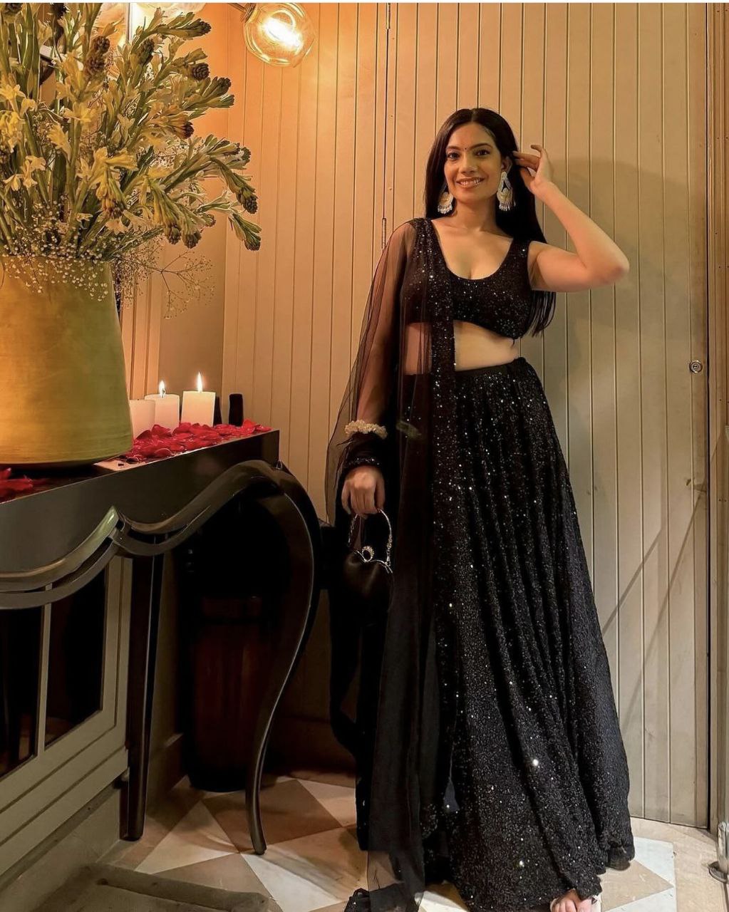 Black lehenga fully stitched with fully sequins all over (bollywood style)