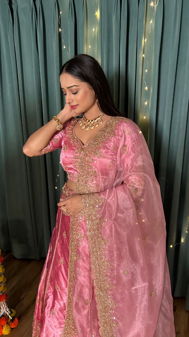 Pink fully stitched Lehenga