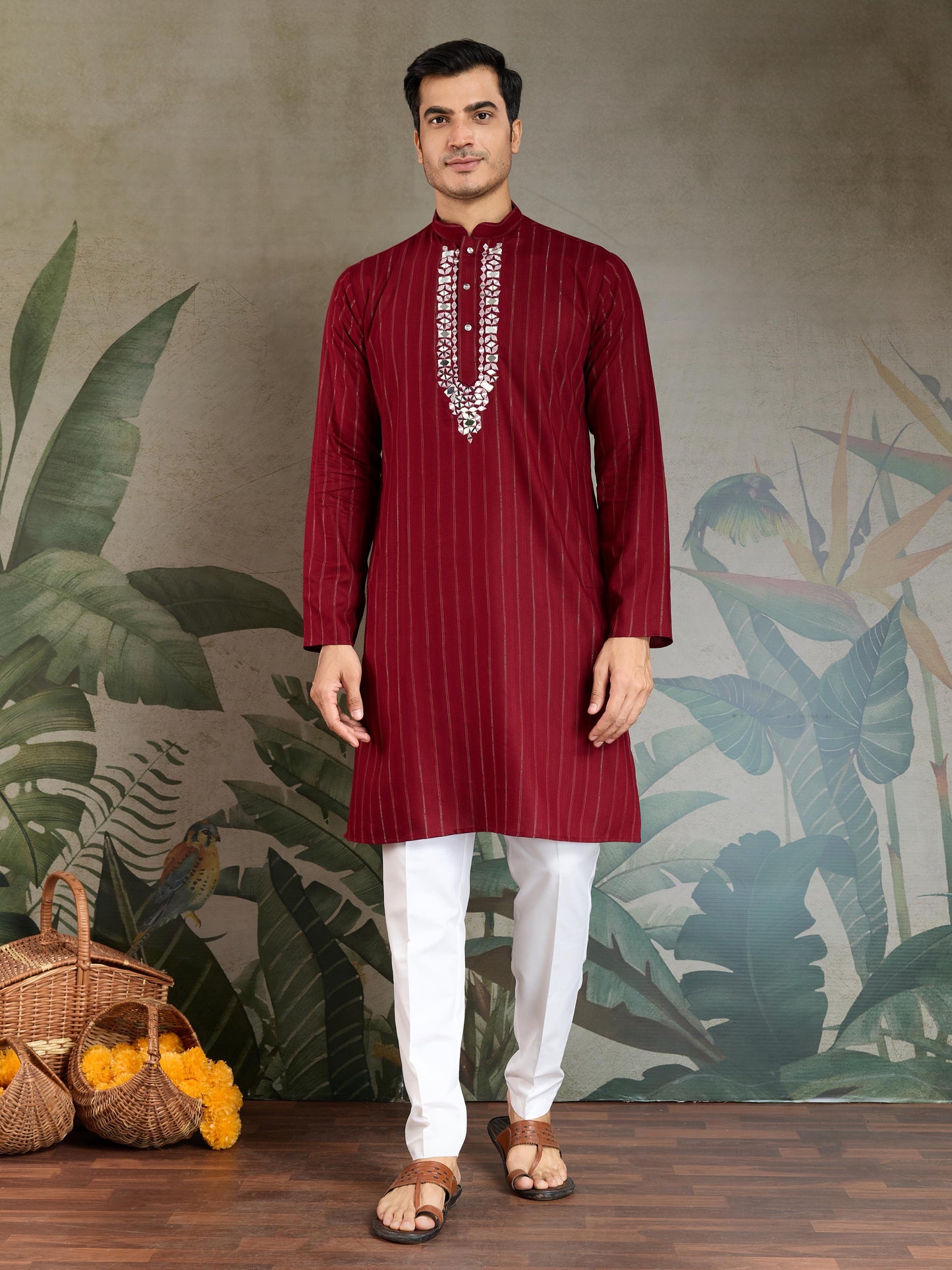 Ramjat - Premium Mens Silk kurta with Pajama and Printed Dupatta