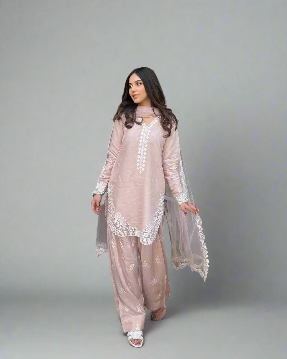 Preet - Beautiful Soft Silk Embroidered Salwar Suit Fully Stitched