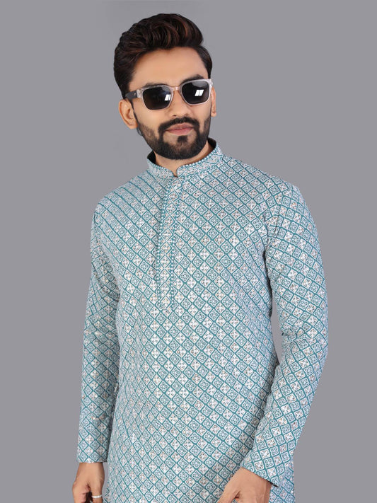 Utsav - Premium Lucknowi Work Rayon Cotton Men's Kurta with Pajama