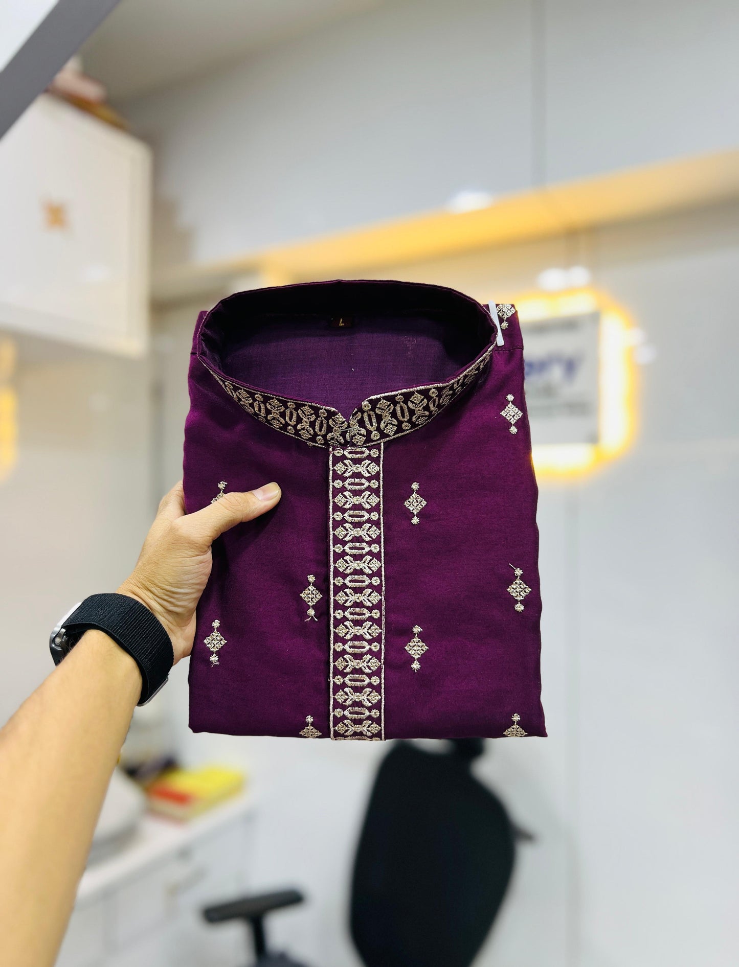 Premium Men's Soft Silk Embroidered Kurta with Pajama