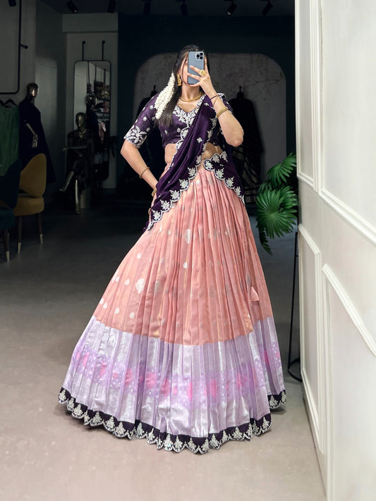 Nena - Zari Kota Silk Lehenga with Embroidered Dupatta and Blouse
