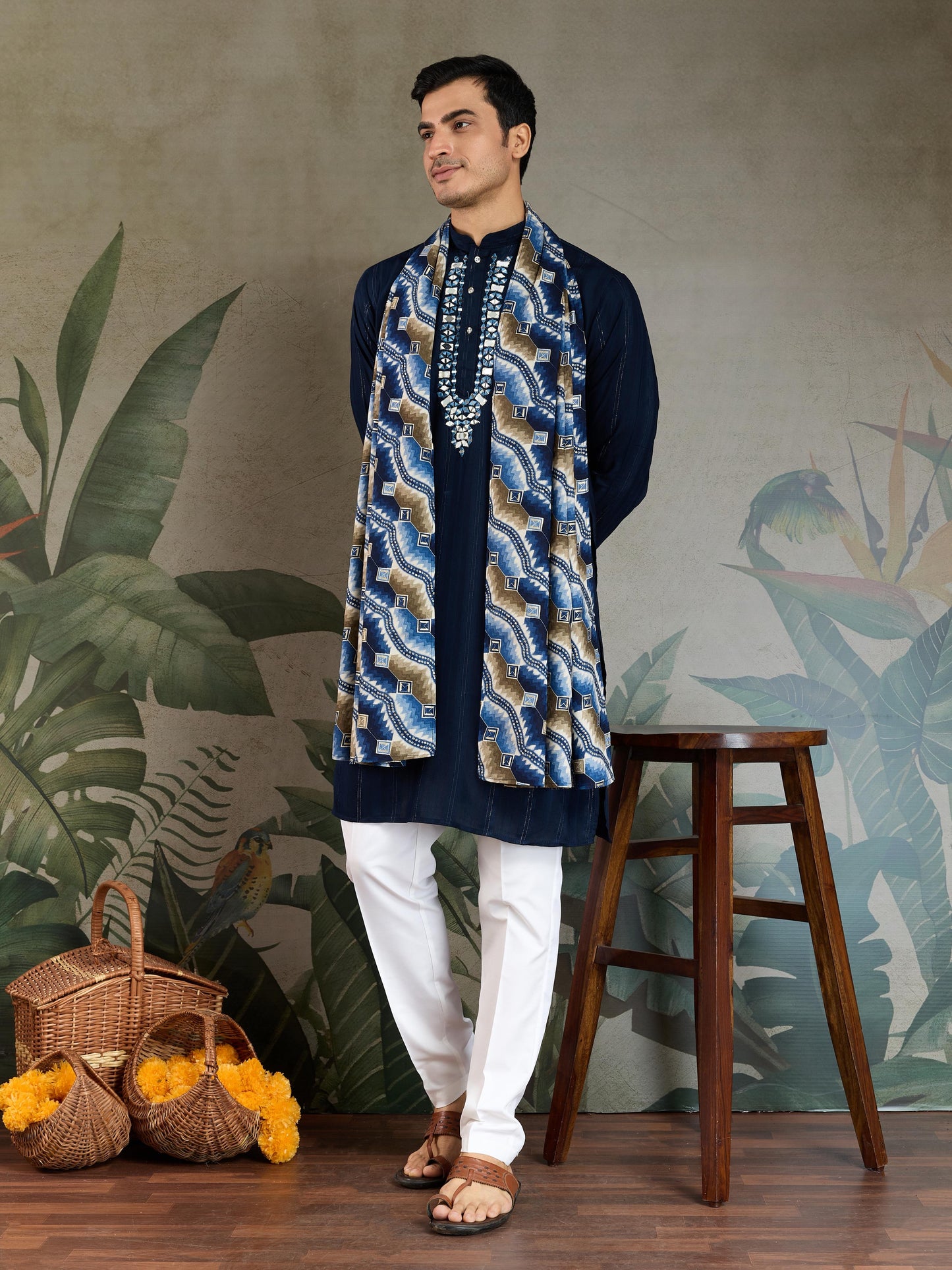 Ramjat - Premium Mens Silk kurta with Pajama and Printed Dupatta