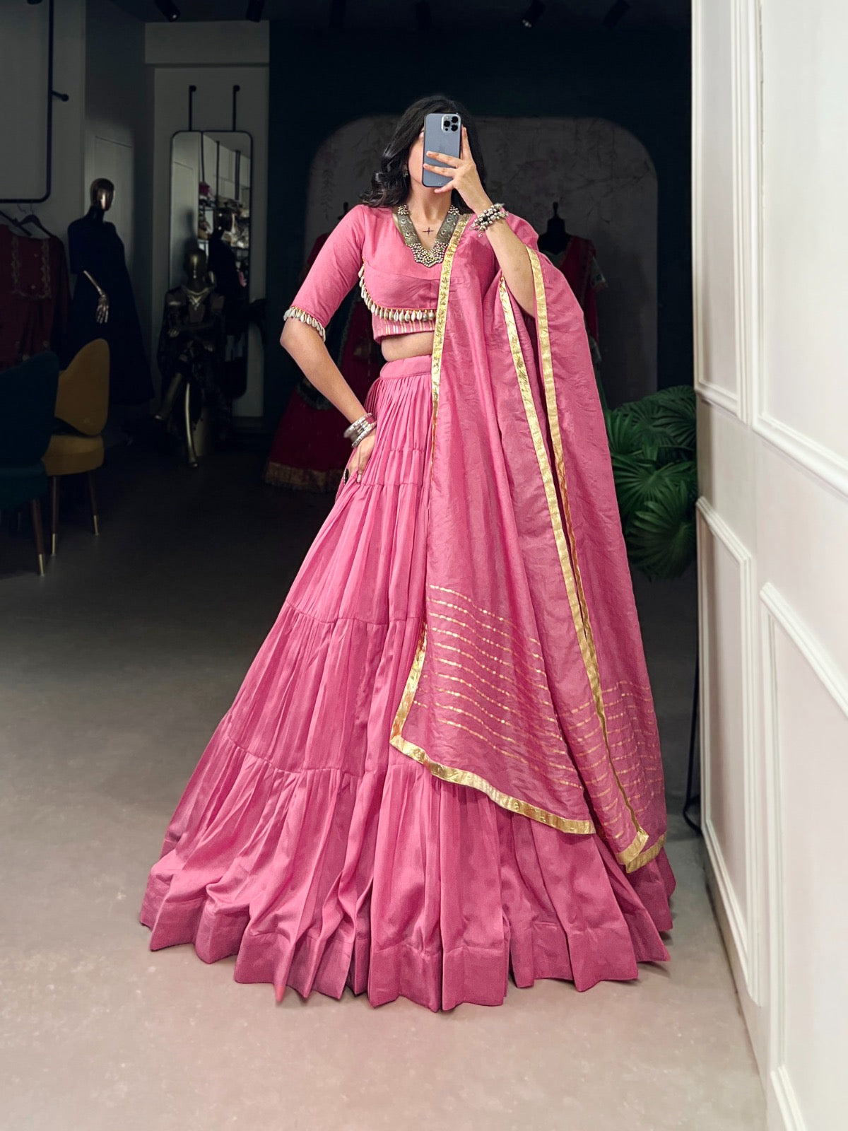 Kahani - Pastel Pink Silk Minimalist Fully Stitched Lehenga