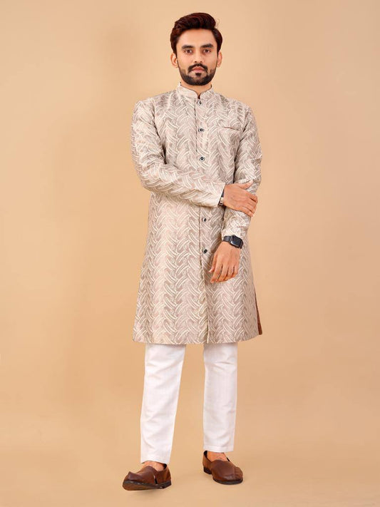 Brown Men's traditional indo western bollywood style with pajama