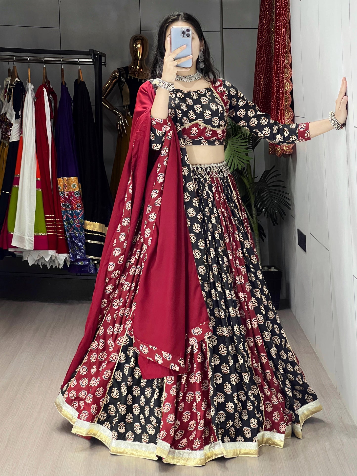 Navratri Special Pure Cotton Ajarakh Print Chaniya Choli Fully Stitched