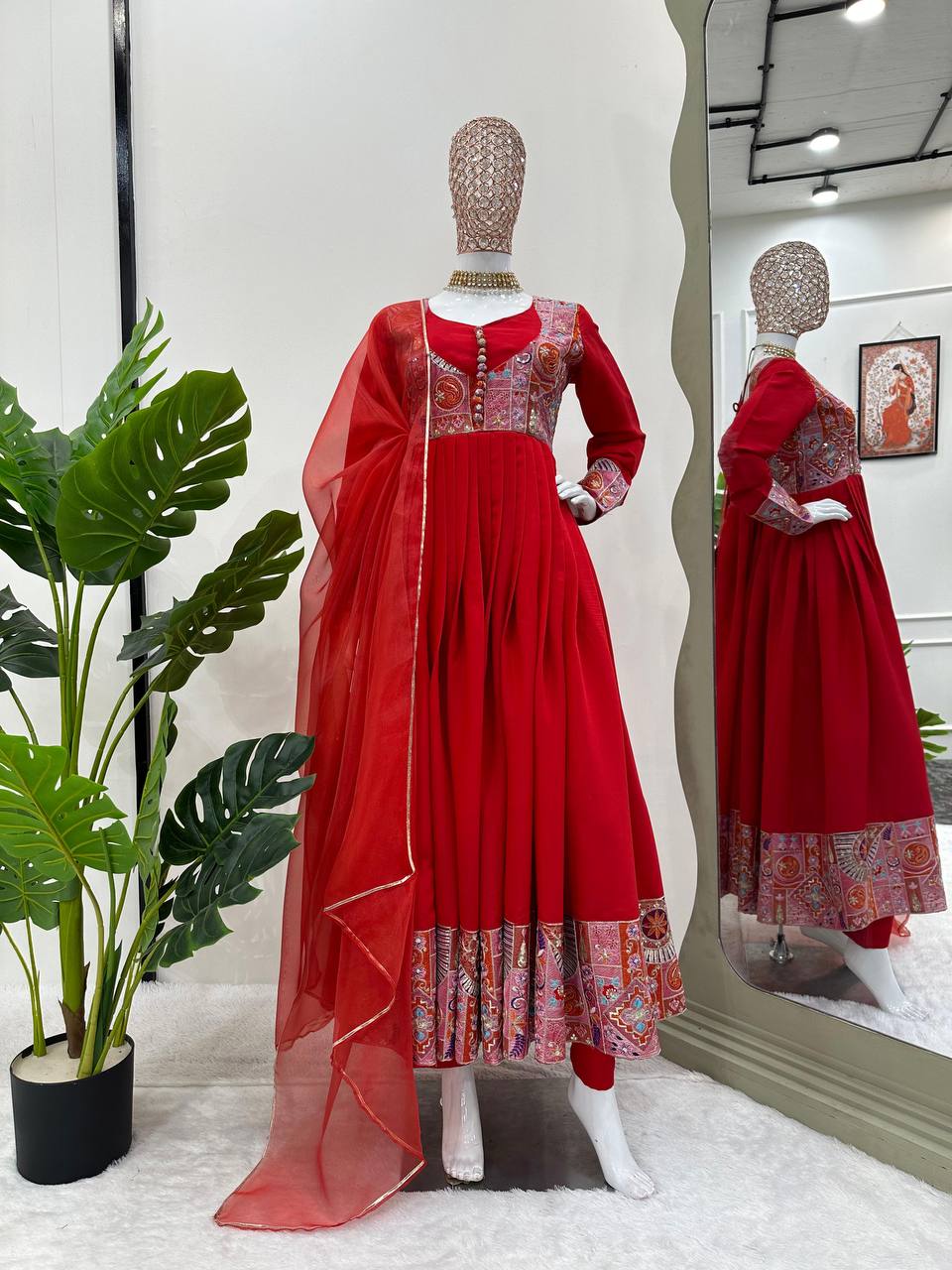 Red Anarkali silk readymade fully stitched