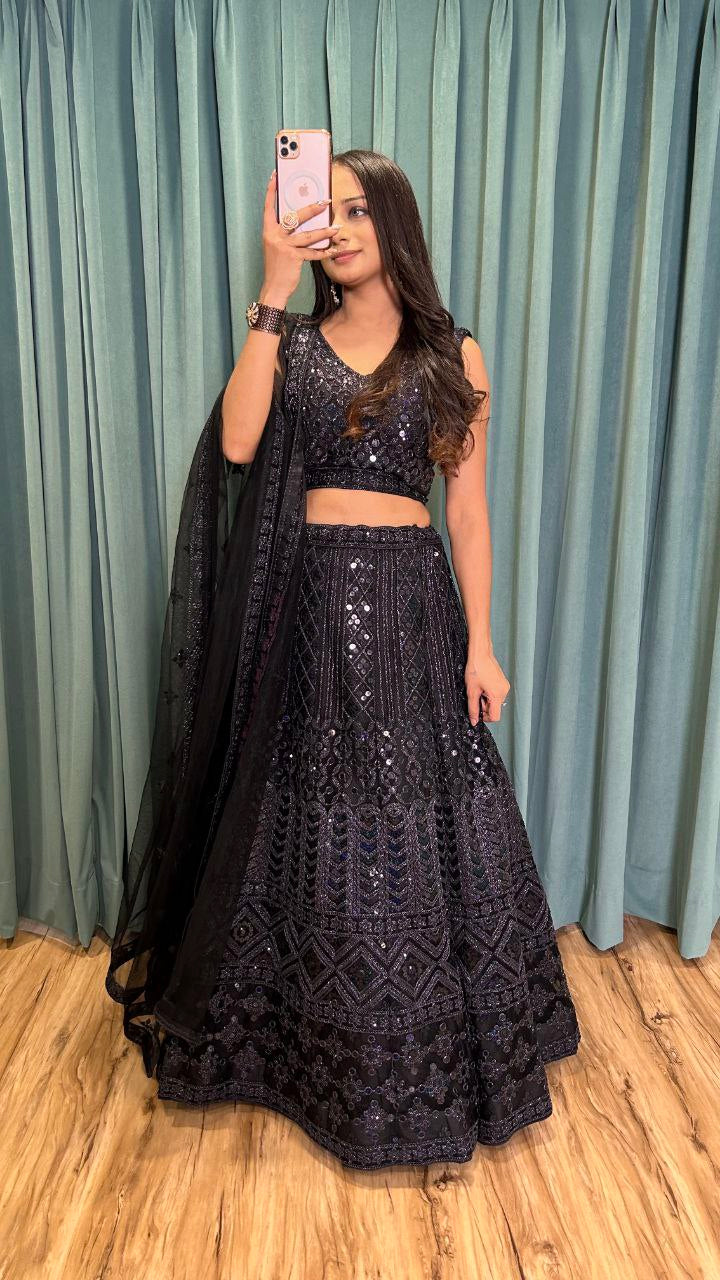 Shimmering Black Lehenga fully stitched