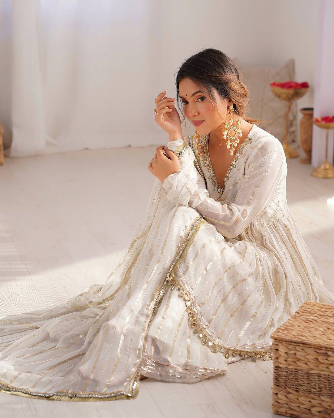 Erika - Premium Soft Mal Fabric White Elegant Sharara Suit Fully Stitched