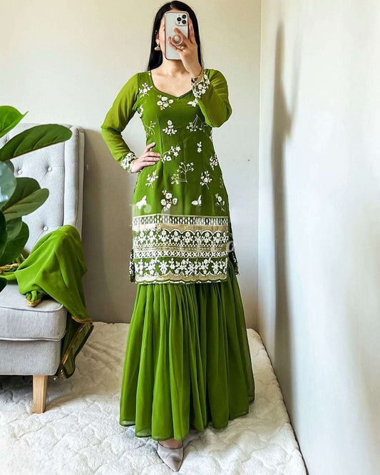 Green sharara set fully stitched