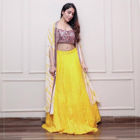Yellow simple lehenga fully stitched