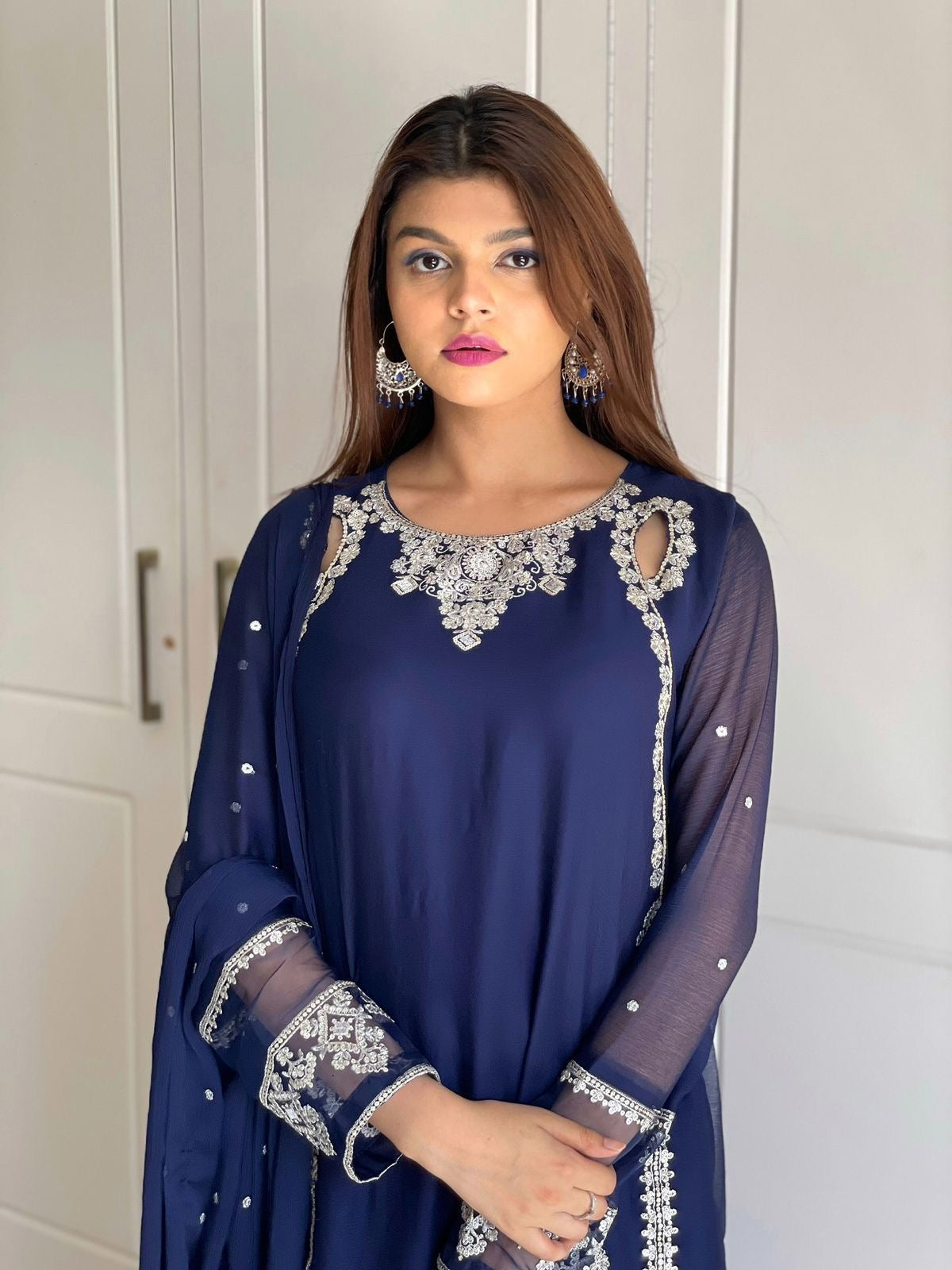 Lipsa - Beautiful Soft Georgette Navy Blue Readymade Suit