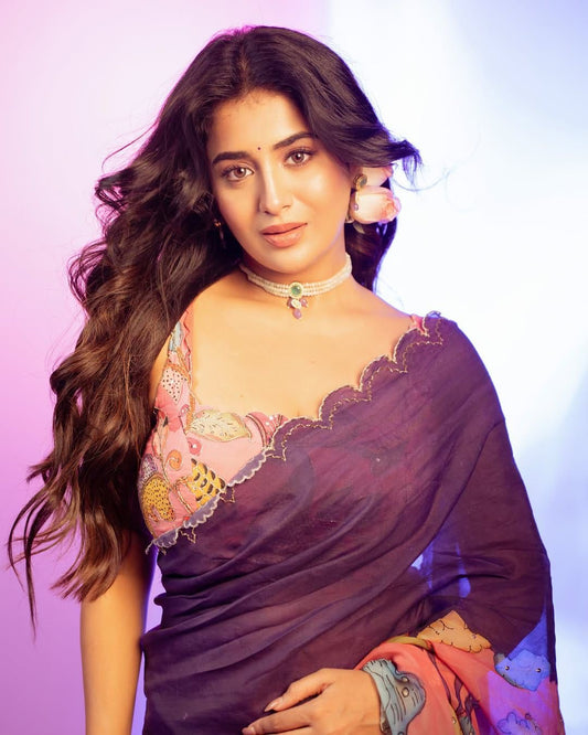 Jhalak - Soft Silk Printed Saree with Pearl work & Stitched Blouse