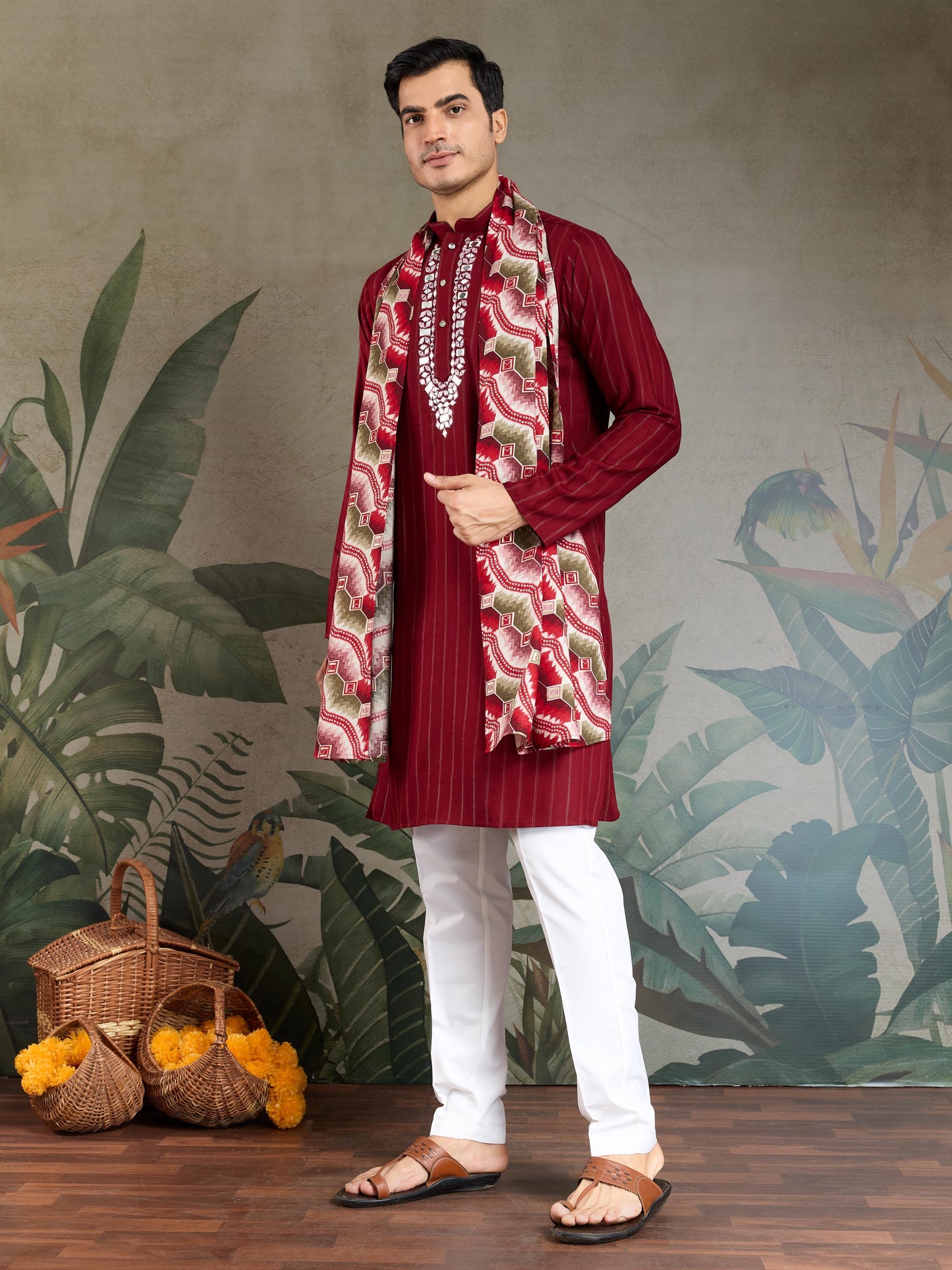 Ramjat - Premium Mens Silk kurta with Pajama and Printed Dupatta