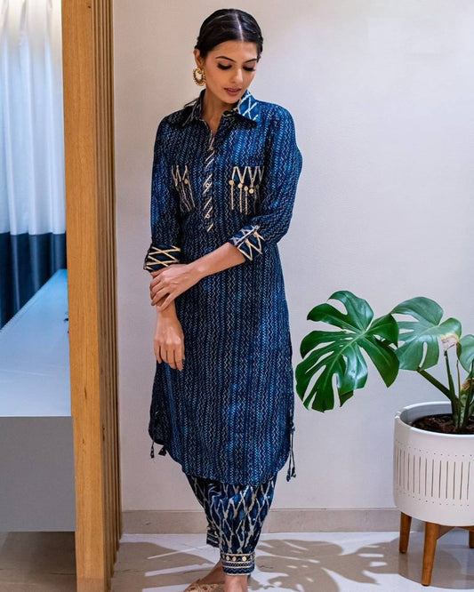 Navy blue fancy kurti with pant