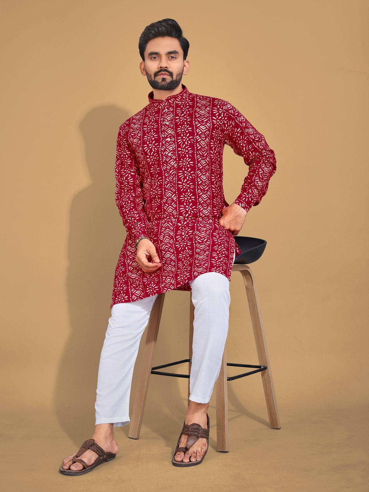 Soft & Comfy Cotton With Foil Print Men's Kurta with Cotton Pajama